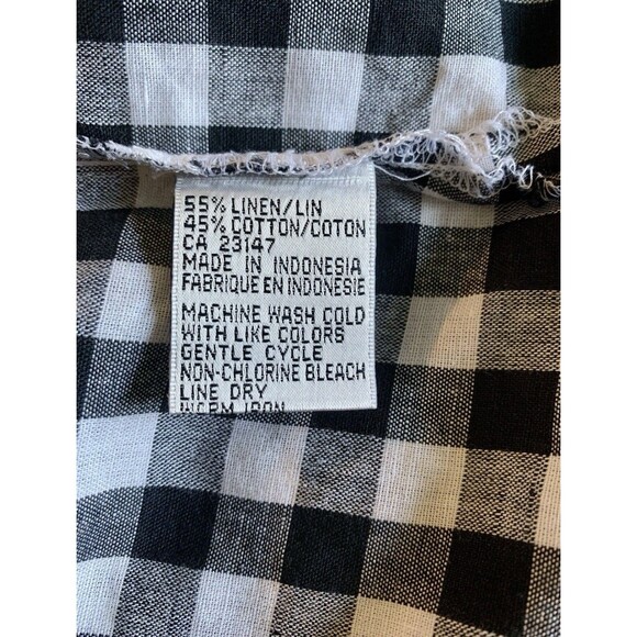 Talbots Irish Linen Blend Black White 3/4 Sleeve Button Up Check Top Blouse 16W - Picture 6 of 7